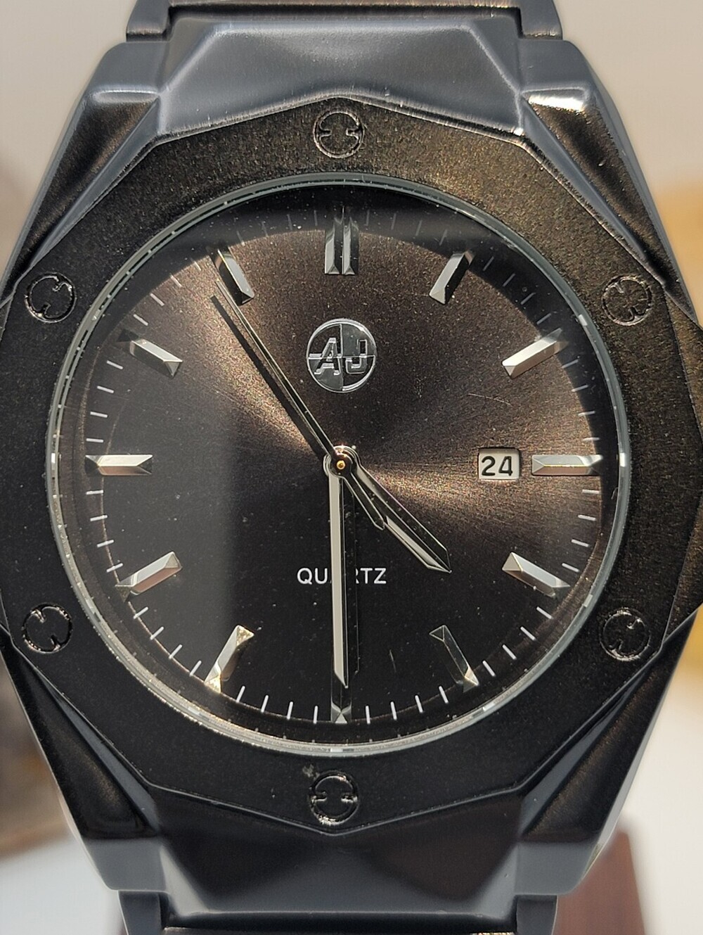 NEW⌚️AJ Quality Watches Matte Black Quartz Men’s 45.5mm Watch Black Sunray Dial - Picture 4 of 12